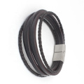 Men Jewelry Braided Genuine Leather Stainless Steel Bracelet